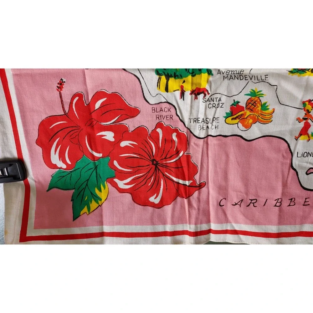 Tiki Jamaica Souvenir‎ Map Tea Towel Unisex OS Pink Excellent Cotton Vintage